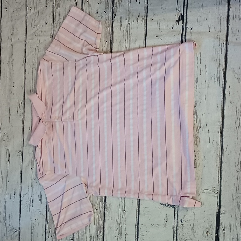 FJ Footjoy Pink White Black Striped Short Sleeve Polo Shirt XL